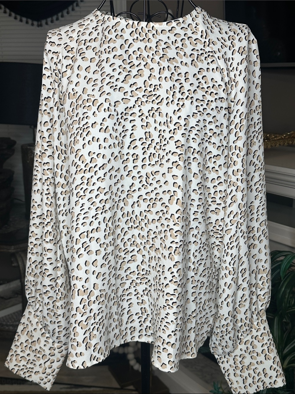 Express White Leopard Print Long-Sleeve Blouse